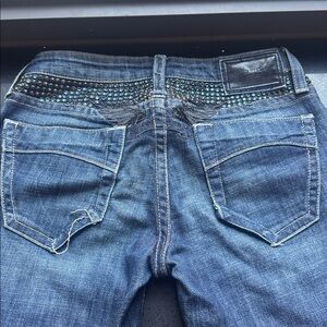 Rare $460 blue Swarovski stones Robins jeans. Size 25